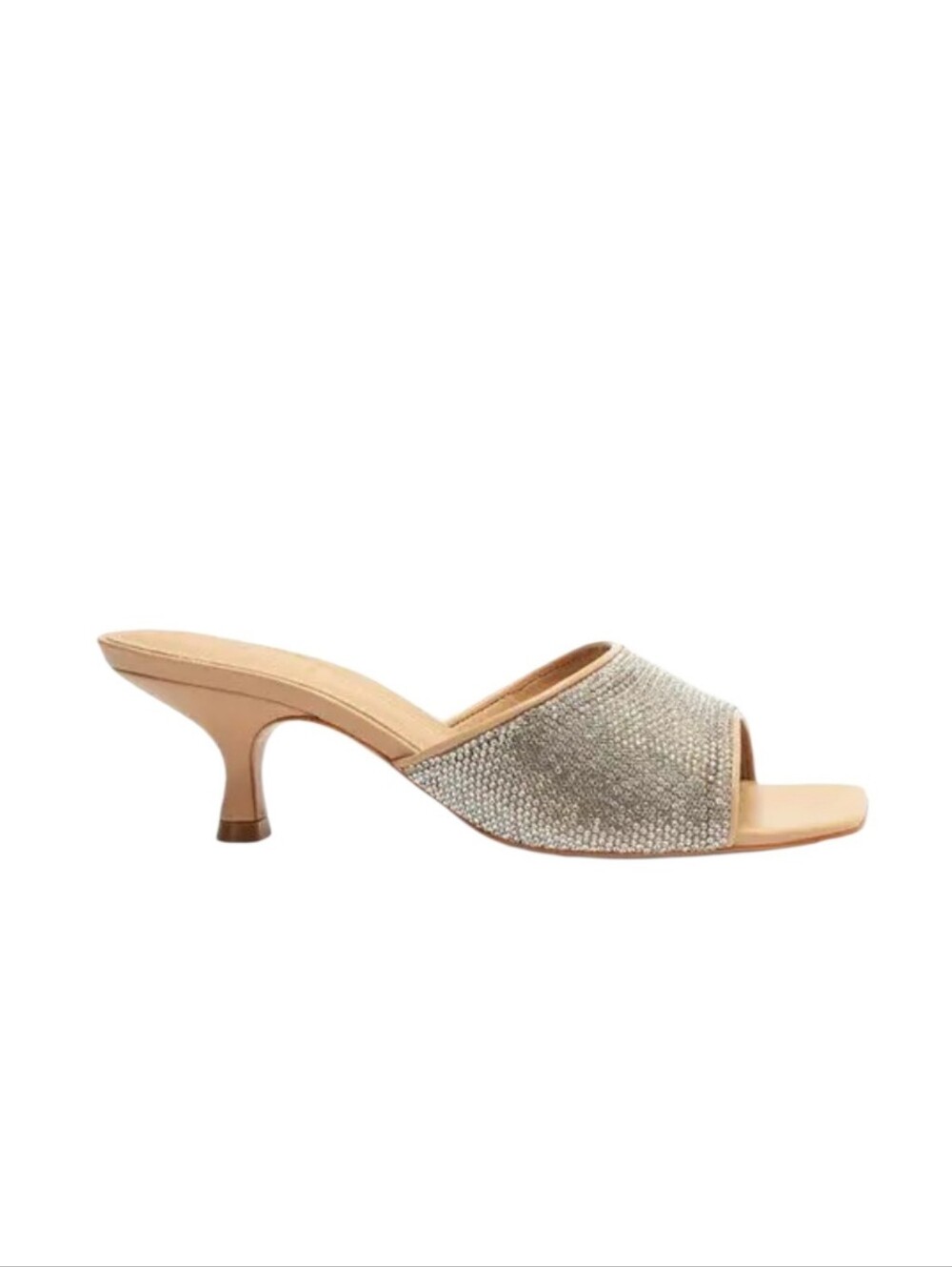 NWT Schutz Dethalia Glam Crystal Mesh Rhinestone Kitten Heel Mules Nude Size 7B